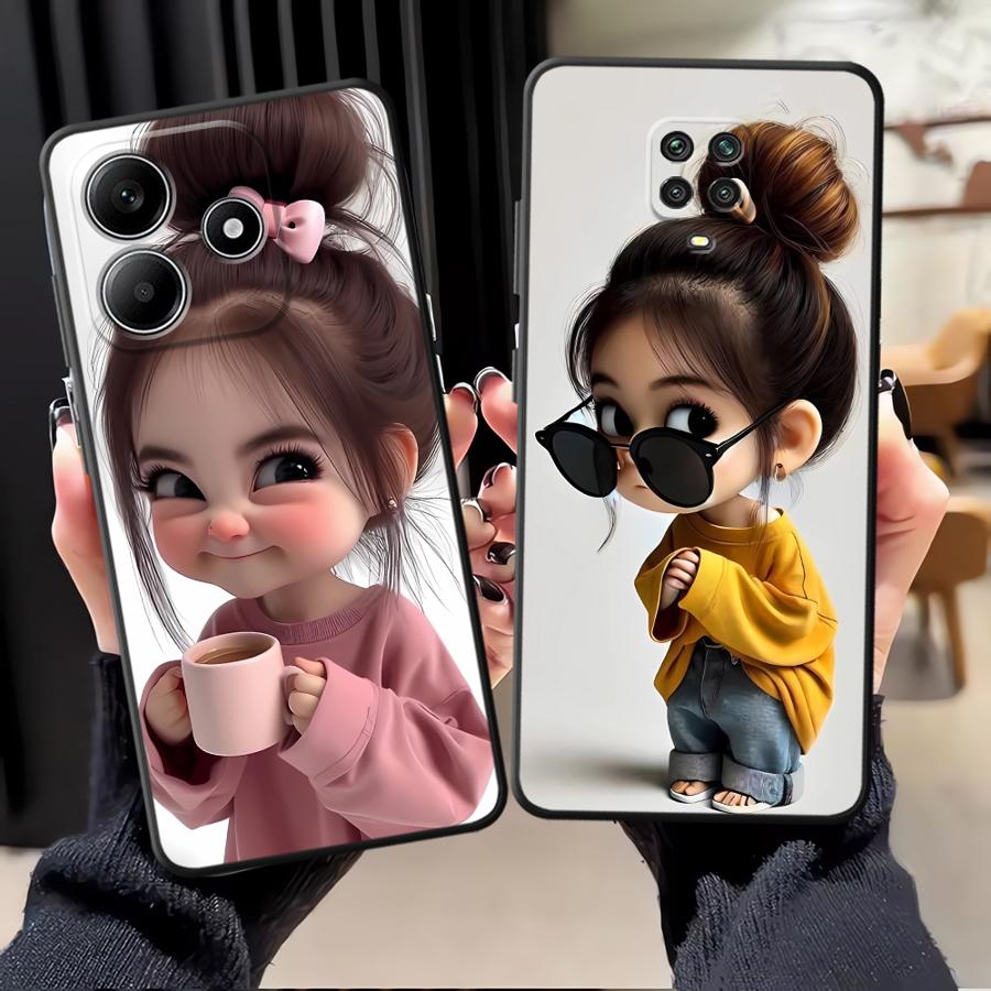 Xiaomi Redmi Note 14 - 만화 소녀 패턴 푼다 폰 커버